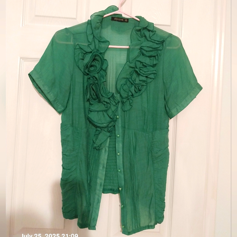 Green Ruffled Women's Top